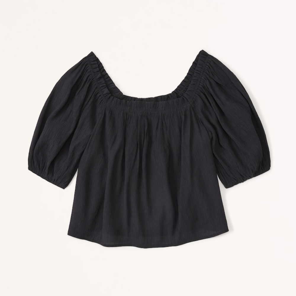 NWT Abercrombie & Fitch Crinkle Textured Puff Sleeve Top Black Small